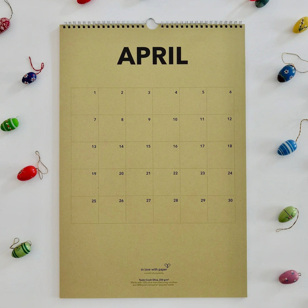 April page of the everlasting calendar decorated with colorful ornaments for a festive spring touch.