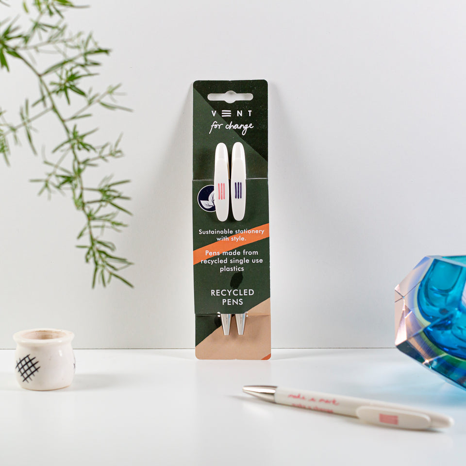 Pens from recycled single use plastic / vent for change