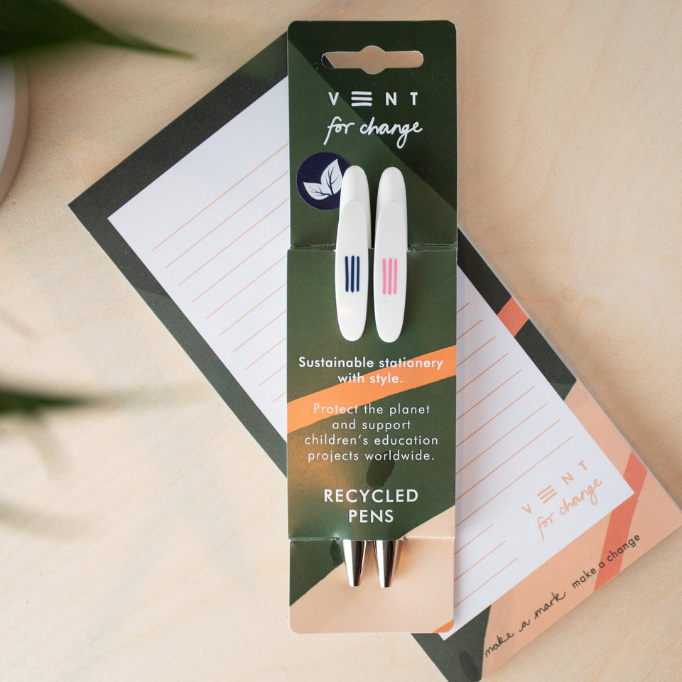 Pens from recycled single use plastic / vent for change