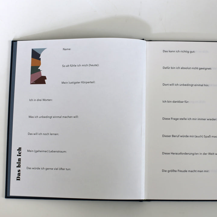 inside the book of friendship for adults. this page shows information about yourself.