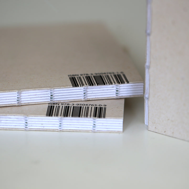 Two 'Ikigai or A Good Life' books showing the ISBN and the artisanal, eco-friendly binding, highlighting the attention to detail in the design.