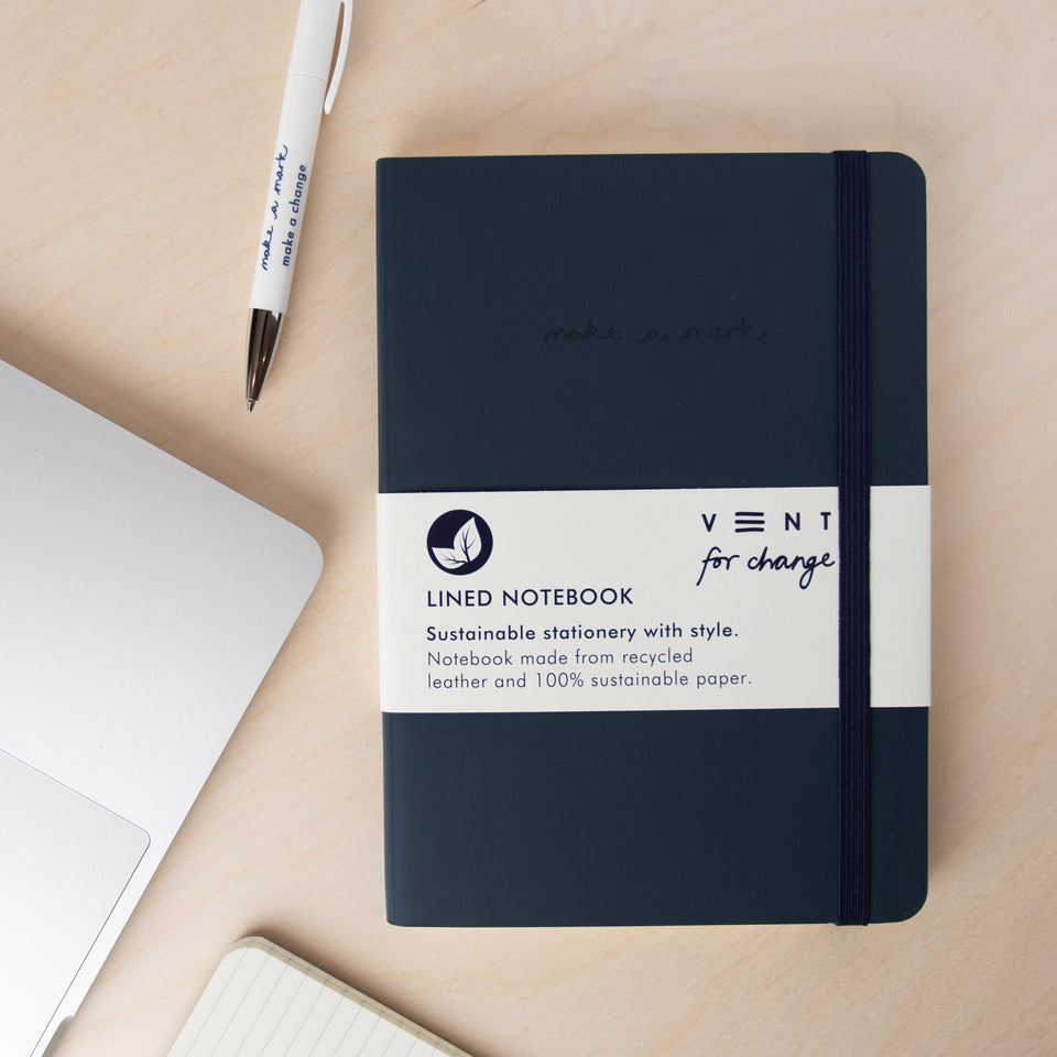 Lined Notebook in Navy Blue/ vent for change