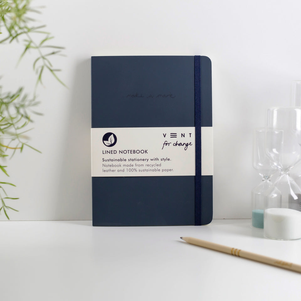 Lined Notebook in Navy Blue/ vent for change