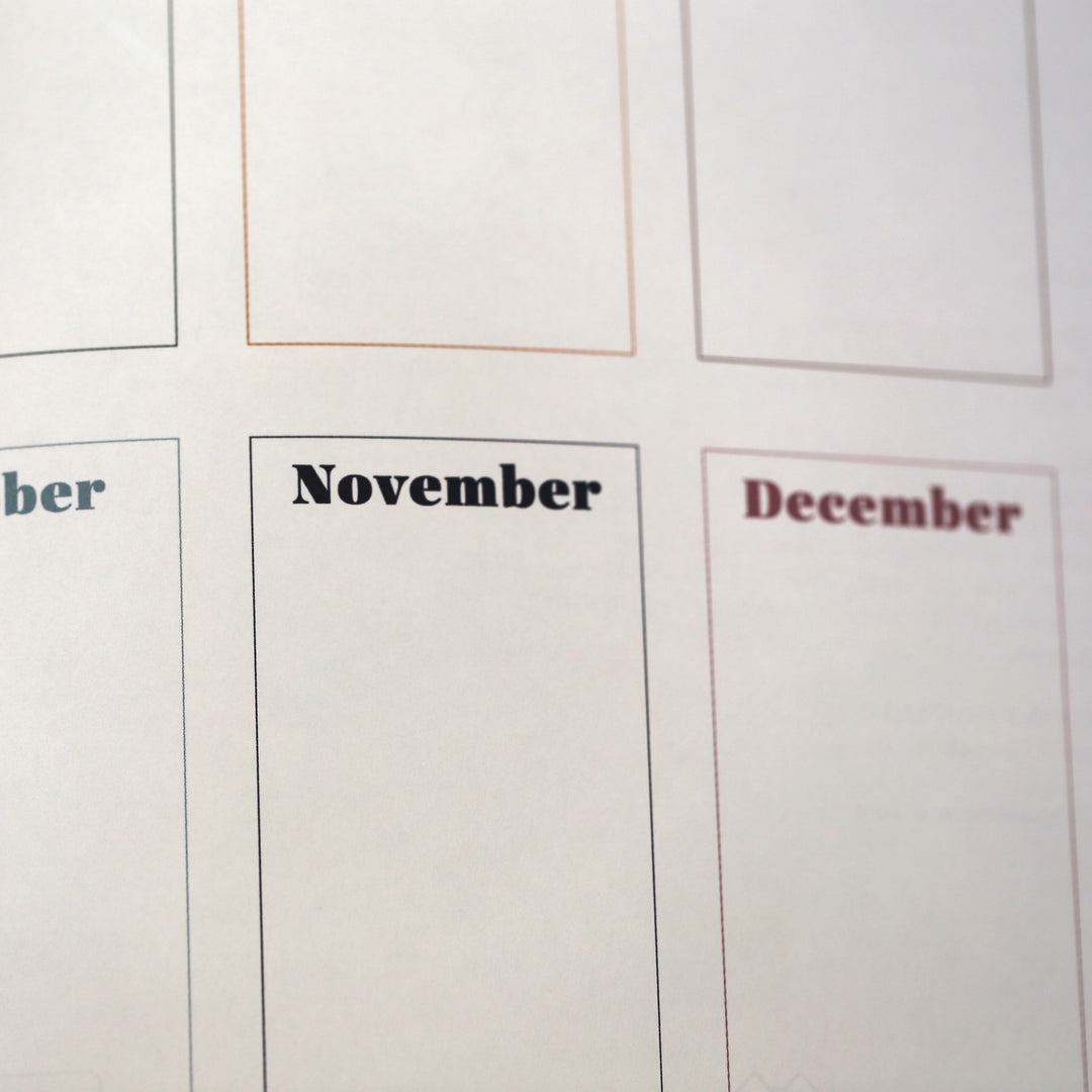 Birthday calendar page from friendship book highlighting November and December.