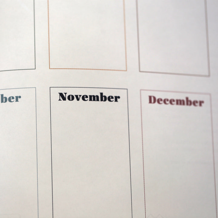 Birthday calendar page from friendship book highlighting November and December.